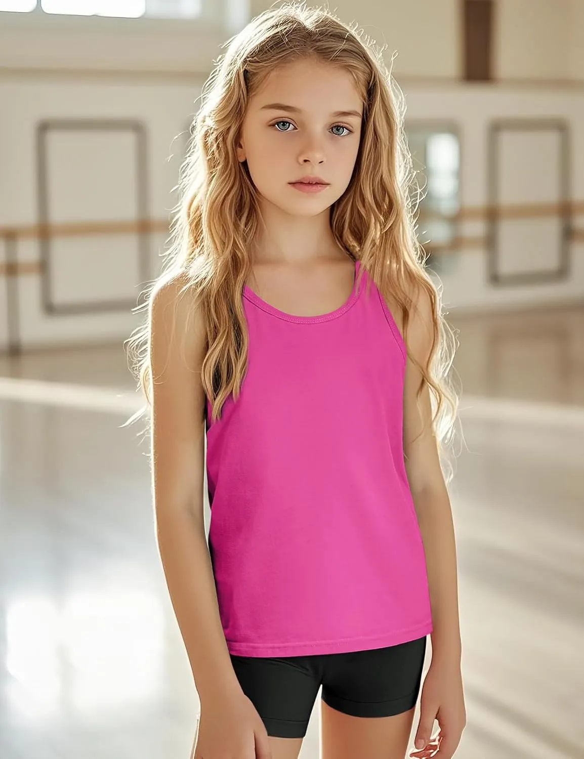 Auranso Girls Tank Tops Cotton Sleeveless Athletic Shirts Racerback Dance Outfit Workout Tops