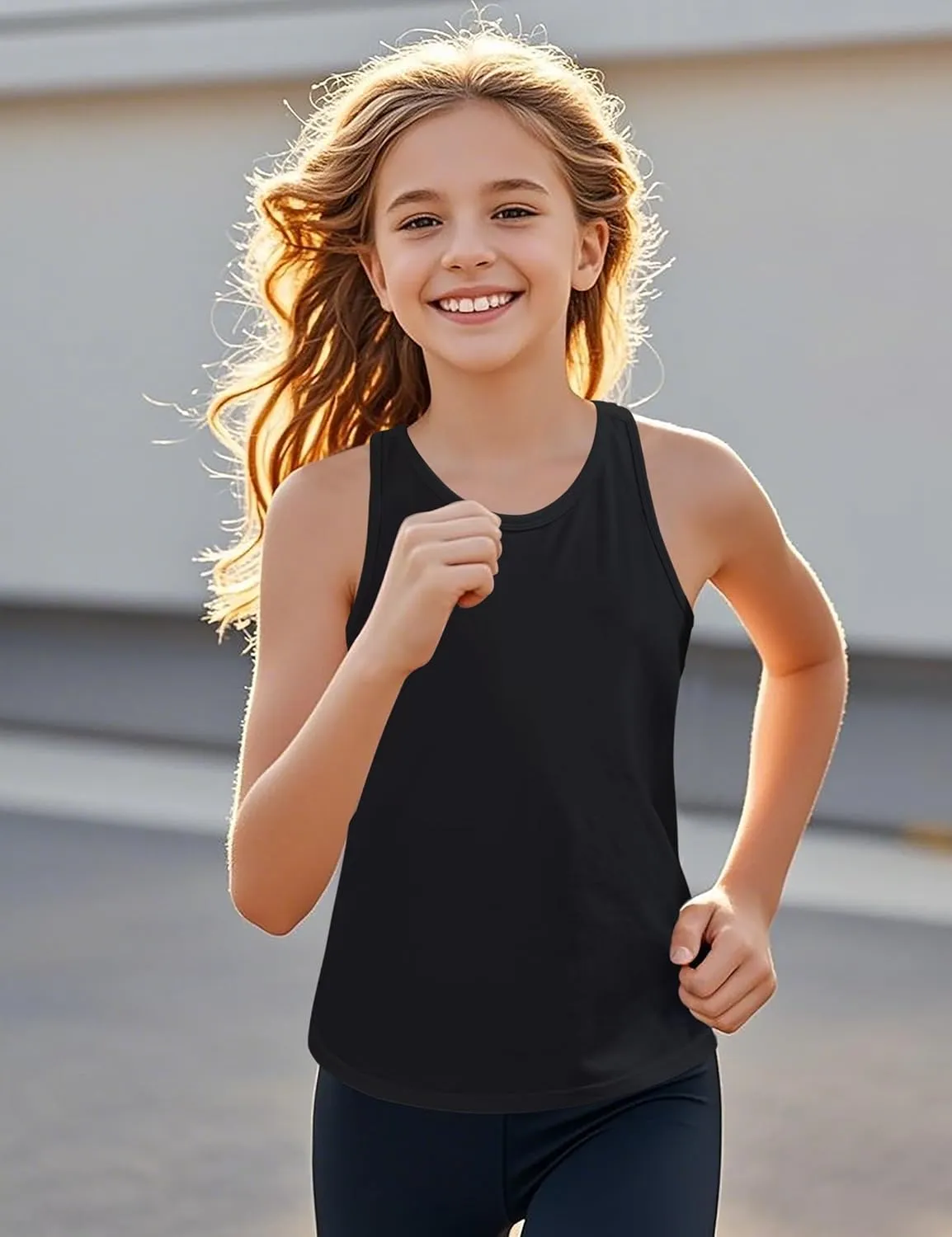 Auranso Girls Tank Tops Cotton Sleeveless Athletic Shirts Racerback Dance Outfit Workout Tops