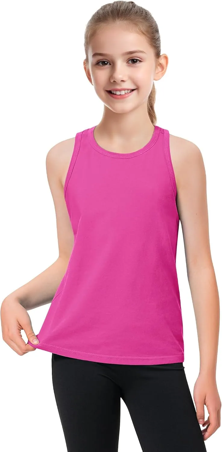 Auranso Girls Tank Tops Cotton Sleeveless Athletic Shirts Racerback Dance Outfit Workout Tops
