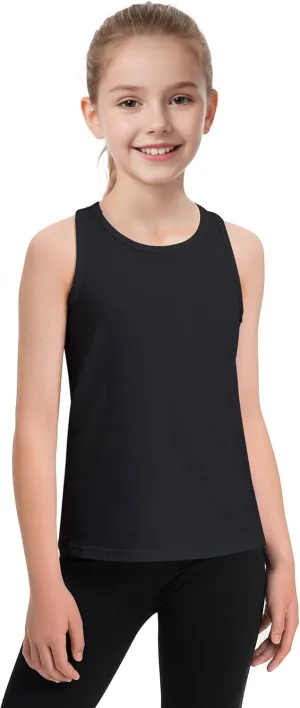 Auranso Girls Tank Tops Cotton Sleeveless Athletic Shirts Racerback Dance Outfit Workout Tops