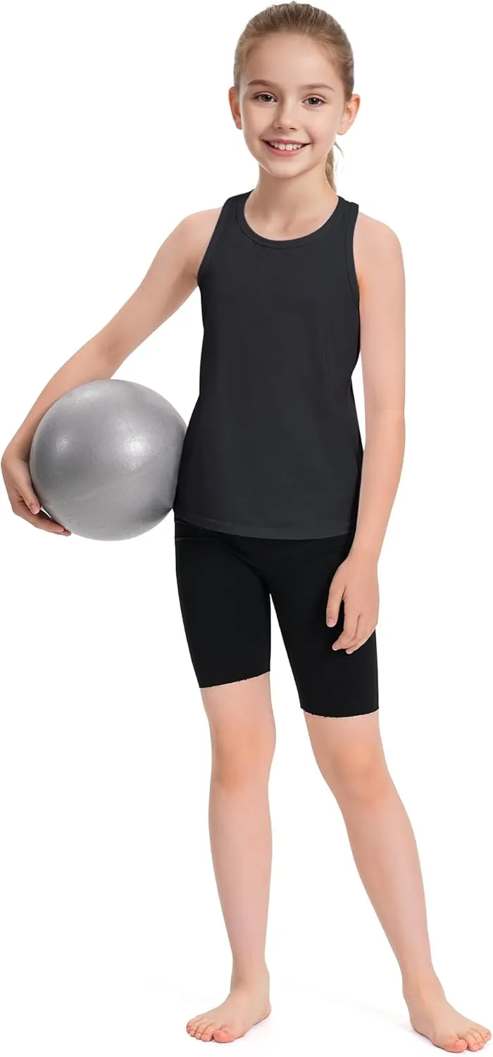 Auranso Girls Tank Tops Cotton Sleeveless Athletic Shirts Racerback Dance Outfit Workout Tops