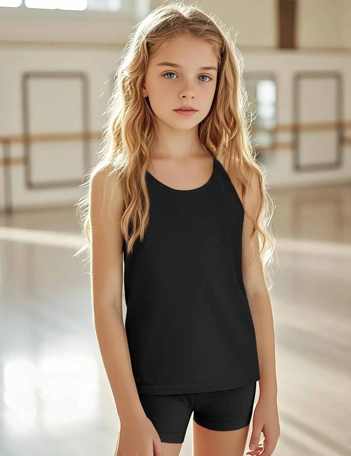 Auranso Girls Tank Tops Cotton Sleeveless Athletic Shirts Racerback Dance Outfit Workout Tops