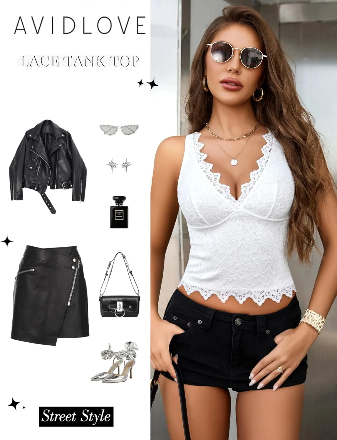 Avidlove Lace Tank Tops for Women Summer Going Out Tops Y2k Sexy Lace Top