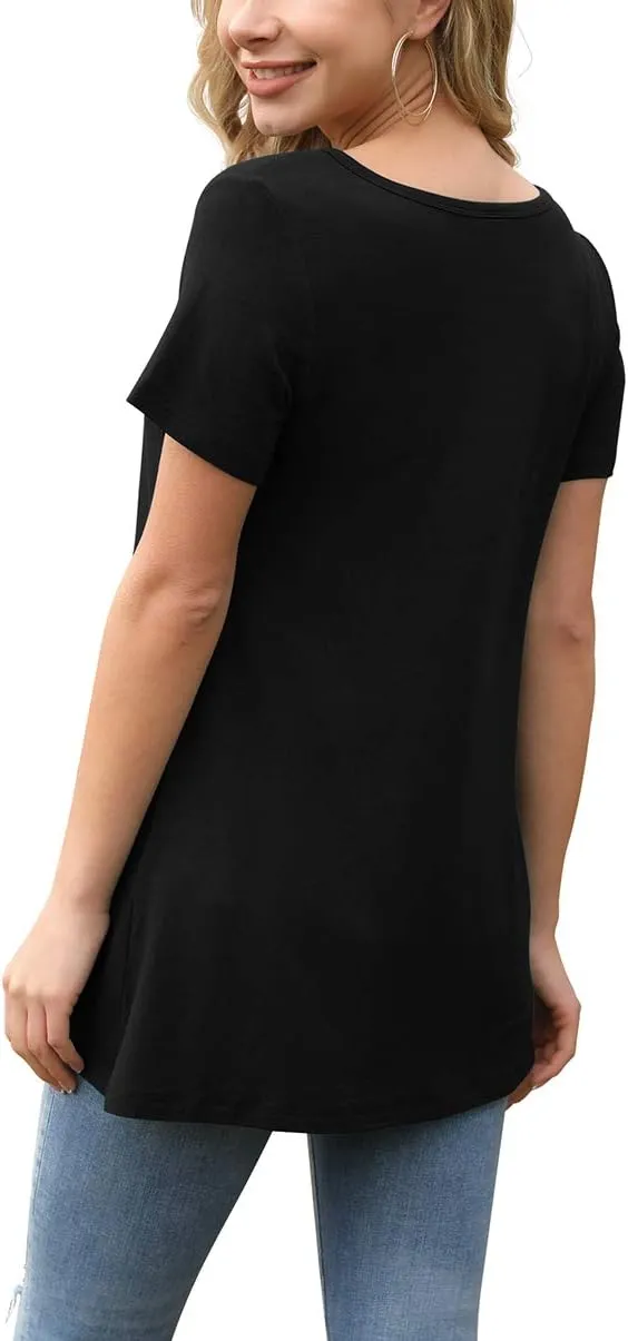 AWULIFFAN Womens Summer Short Sleeve Tunic Tops Loose Fit Casual T-Shirt Button Up Blouses