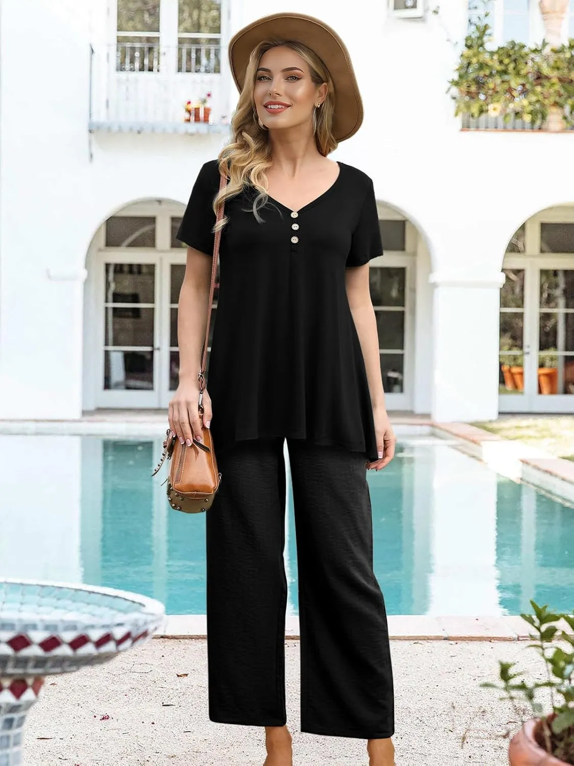 AWULIFFAN Womens Summer Short Sleeve Tunic Tops Loose Fit Casual T-Shirt Button Up Blouses