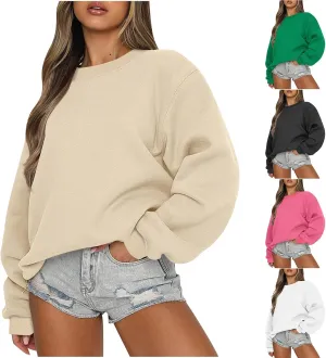 Azeralia Oversized Sweatshirt For Women Solid Round Neck Long Sleeve Pullover Fall Trendy Casual Loose Sweatshirts