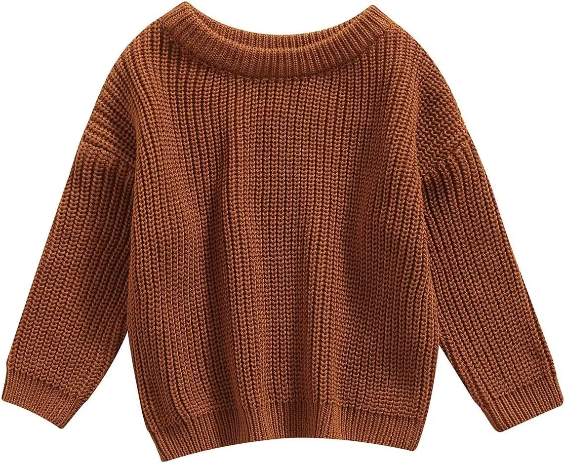 Baby Girl Boy Toddler Knit Sweater Cute Round Neck Long Sleeve Blouse Pullover Oversized Sweatshirt Warm Kids Tops