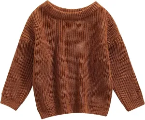 Baby Girl Boy Toddler Knit Sweater Cute Round Neck Long Sleeve Blouse Pullover Oversized Sweatshirt Warm Kids Tops