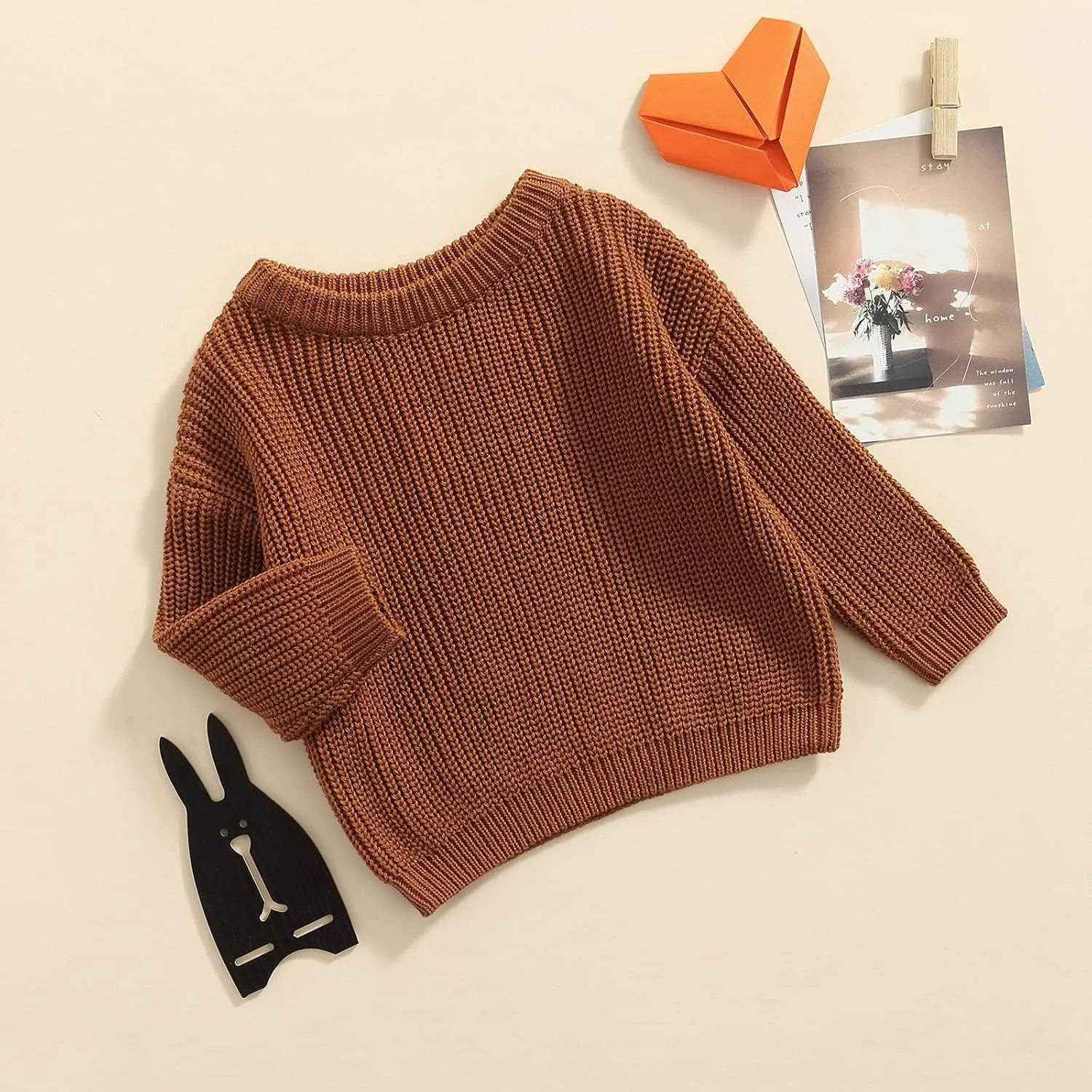Baby Girl Boy Toddler Knit Sweater Cute Round Neck Long Sleeve Blouse Pullover Oversized Sweatshirt Warm Kids Tops