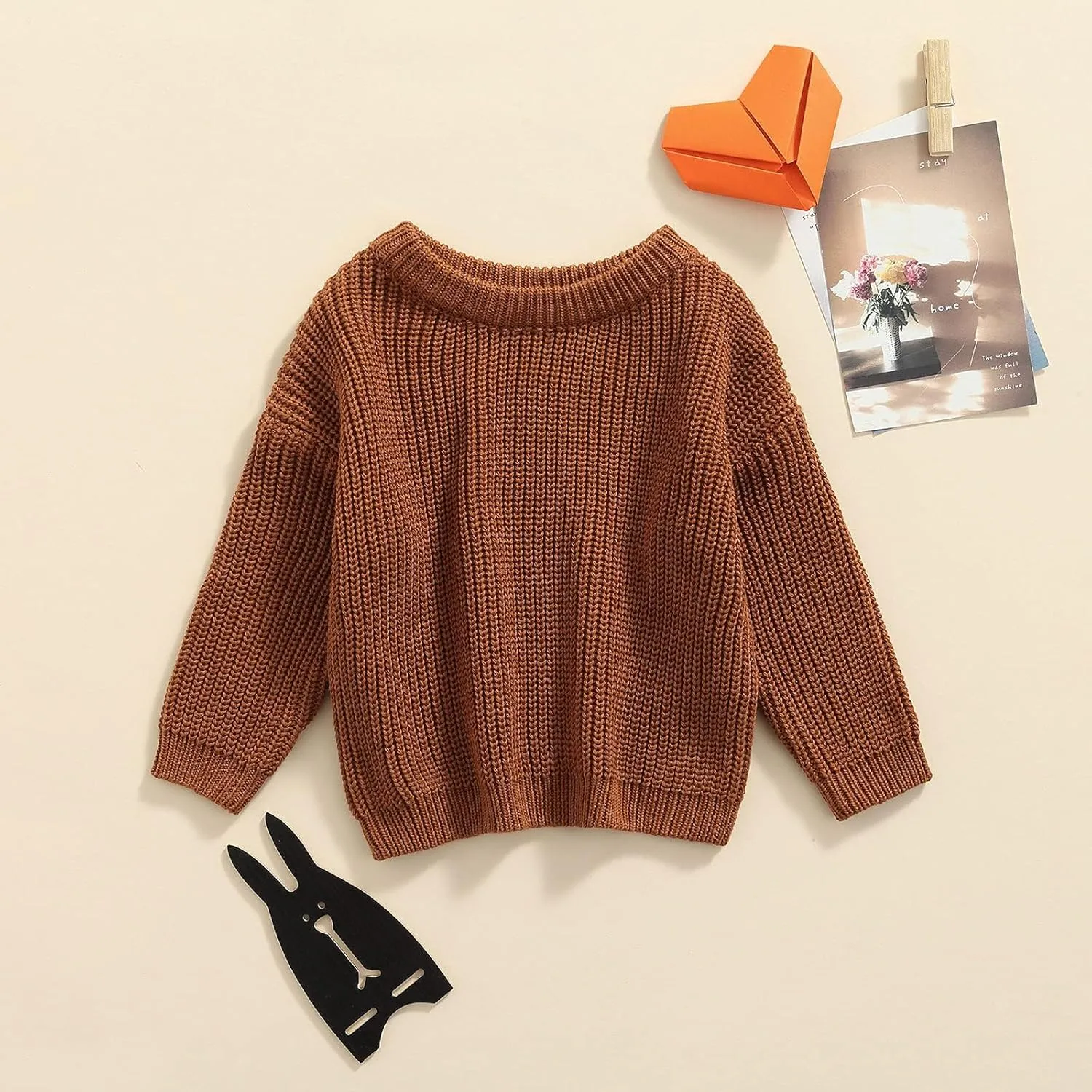 Baby Girl Boy Toddler Knit Sweater Cute Round Neck Long Sleeve Blouse Pullover Oversized Sweatshirt Warm Kids Tops