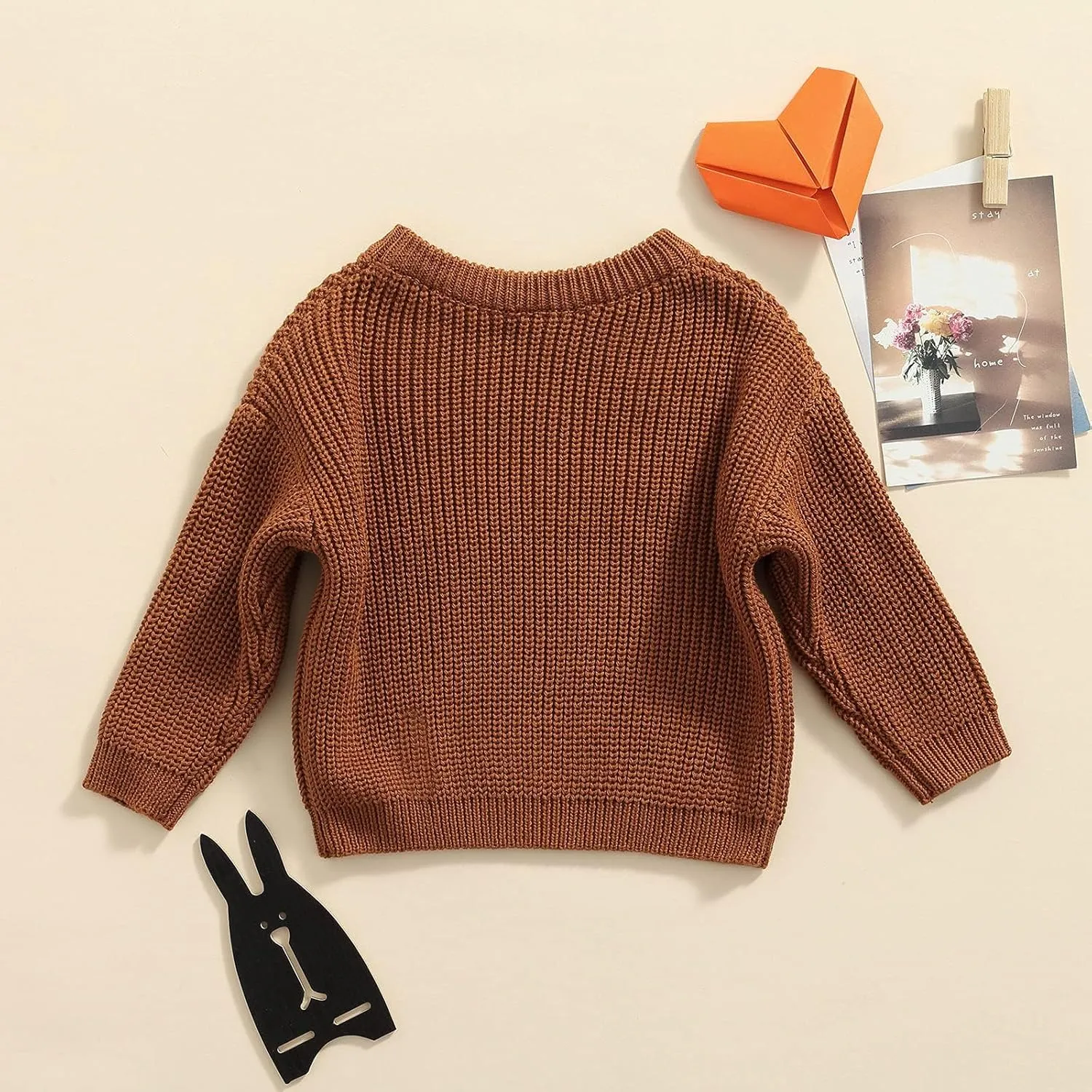 Baby Girl Boy Toddler Knit Sweater Cute Round Neck Long Sleeve Blouse Pullover Oversized Sweatshirt Warm Kids Tops