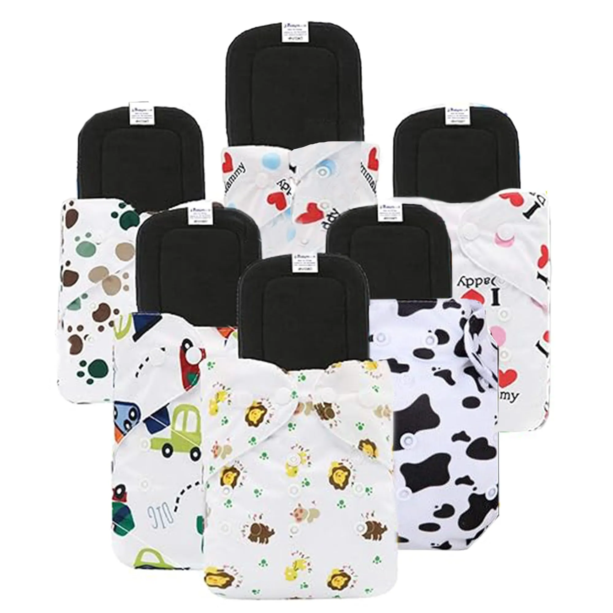 Babymoon | Set of 12 | Cloth Diaper with 5Layers Grey Insert Premium Adjustable Reusable Cloth Diaper