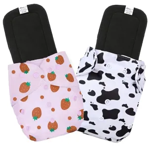 Babymoon | Set of 4 | Cloth Diaper with 5Layers Grey Insert Premium Adjustable Reusable Cloth Diaper | Strawberry | Black&White