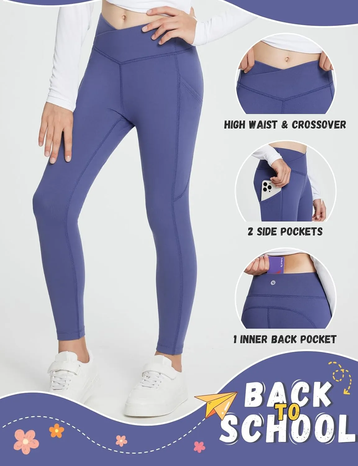 baleaf Girls Fleece Lined Leggings Athletic Yoga Pants Thermal Dance Tights Pockets Winter Running