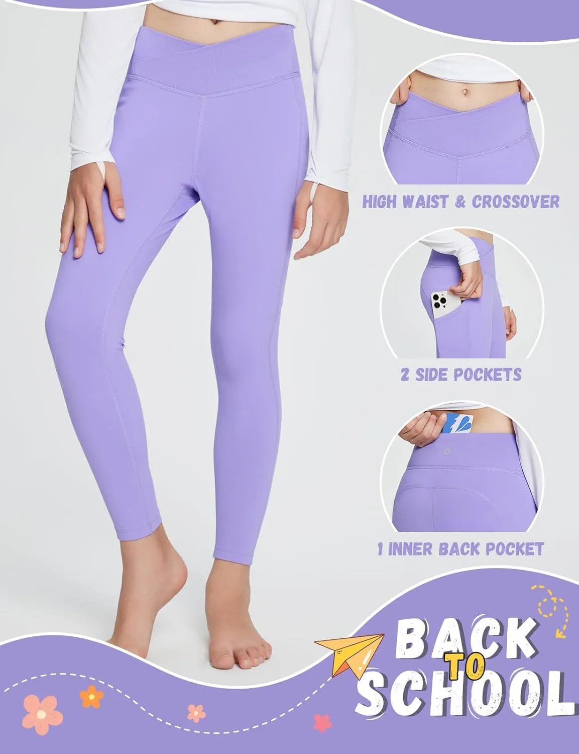 baleaf Girls Fleece Lined Leggings Athletic Yoga Pants Thermal Dance Tights Pockets Winter Running