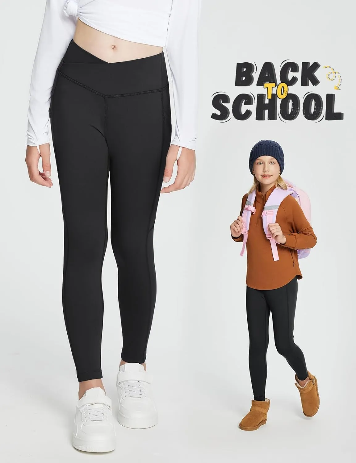 baleaf Girls Fleece Lined Leggings Athletic Yoga Pants Thermal Dance Tights Pockets Winter Running