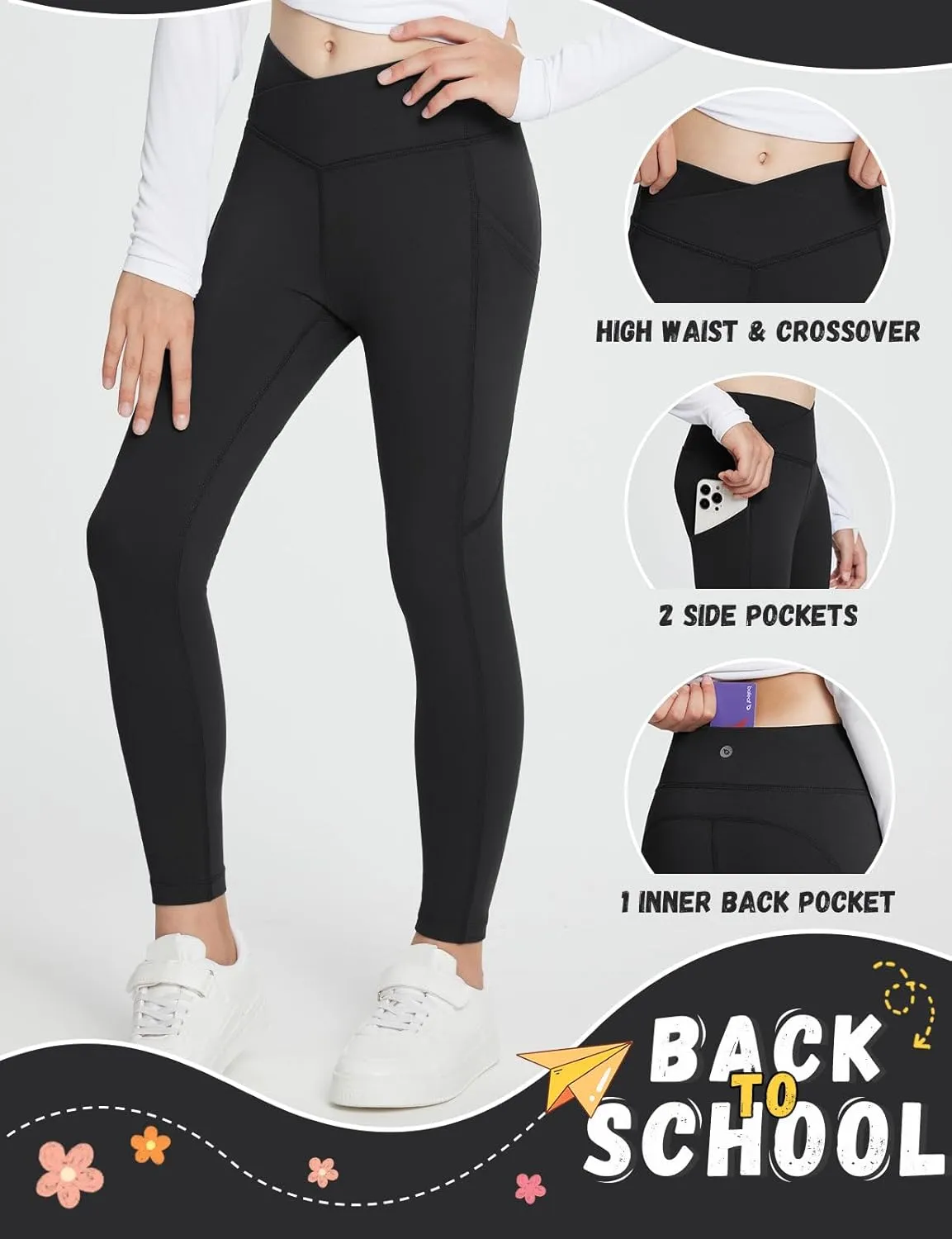 baleaf Girls Fleece Lined Leggings Athletic Yoga Pants Thermal Dance Tights Pockets Winter Running