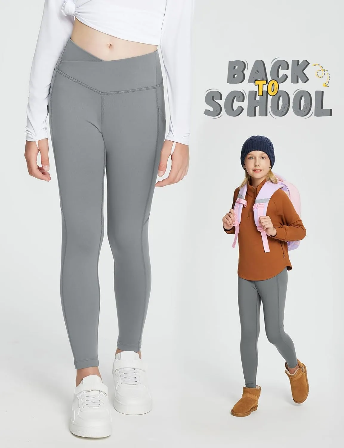baleaf Girls Fleece Lined Leggings Athletic Yoga Pants Thermal Dance Tights Pockets Winter Running