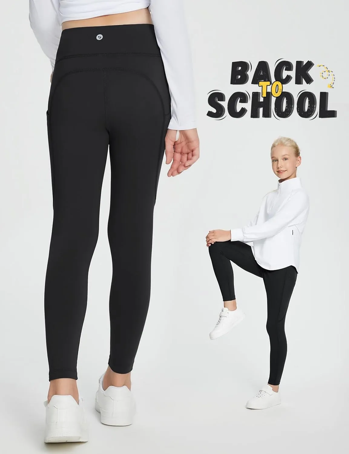 baleaf Girls Fleece Lined Leggings Athletic Yoga Pants Thermal Dance Tights Pockets Winter Running