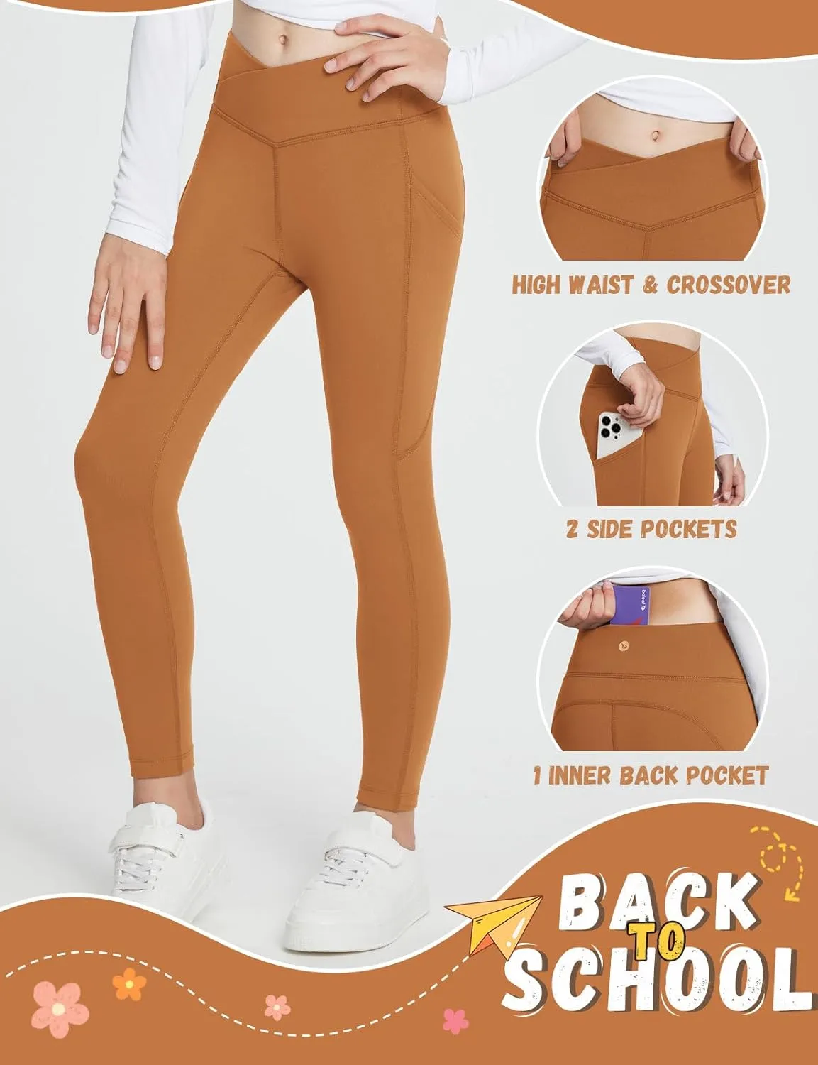 baleaf Girls Fleece Lined Leggings Athletic Yoga Pants Thermal Dance Tights Pockets Winter Running