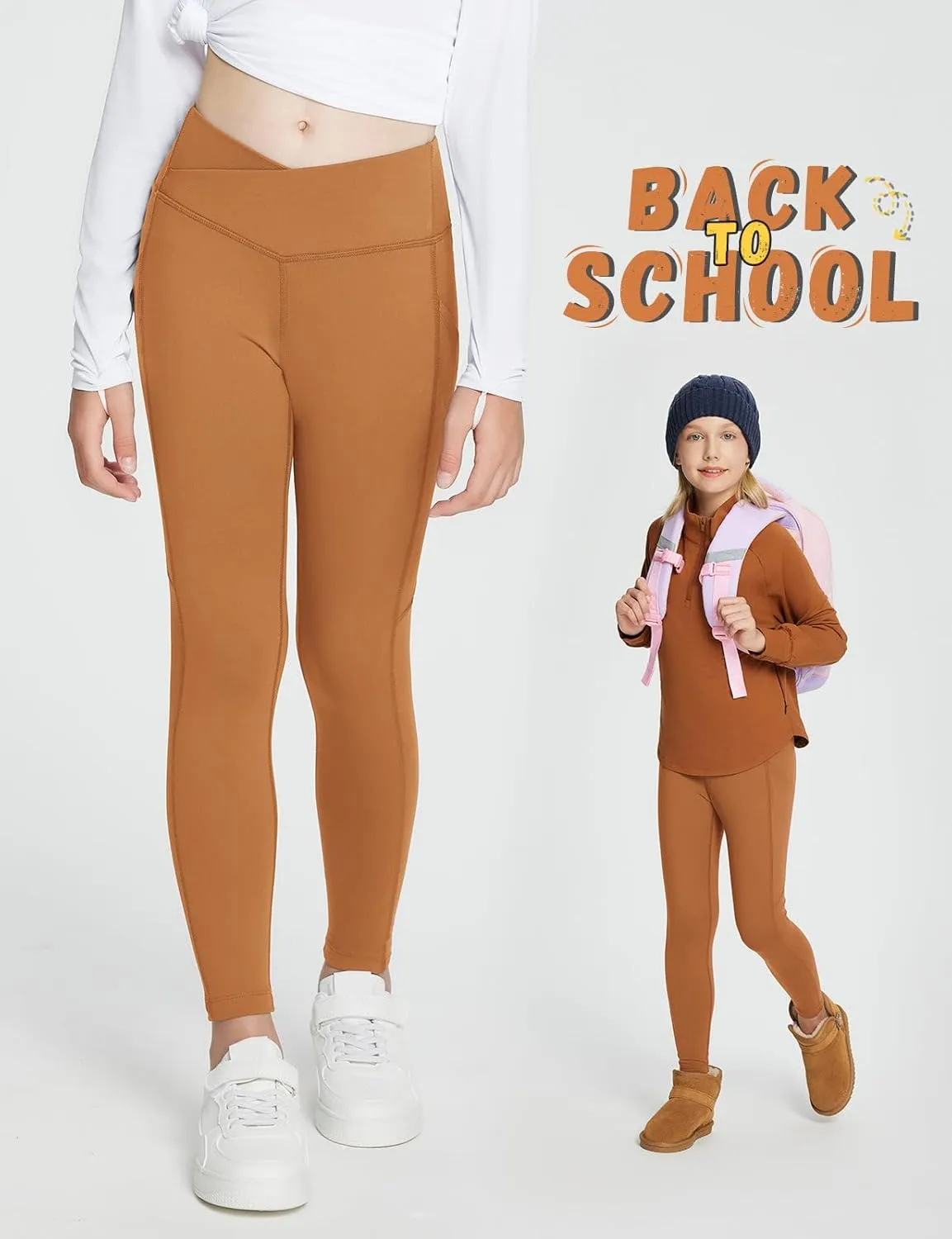 baleaf Girls Fleece Lined Leggings Athletic Yoga Pants Thermal Dance Tights Pockets Winter Running