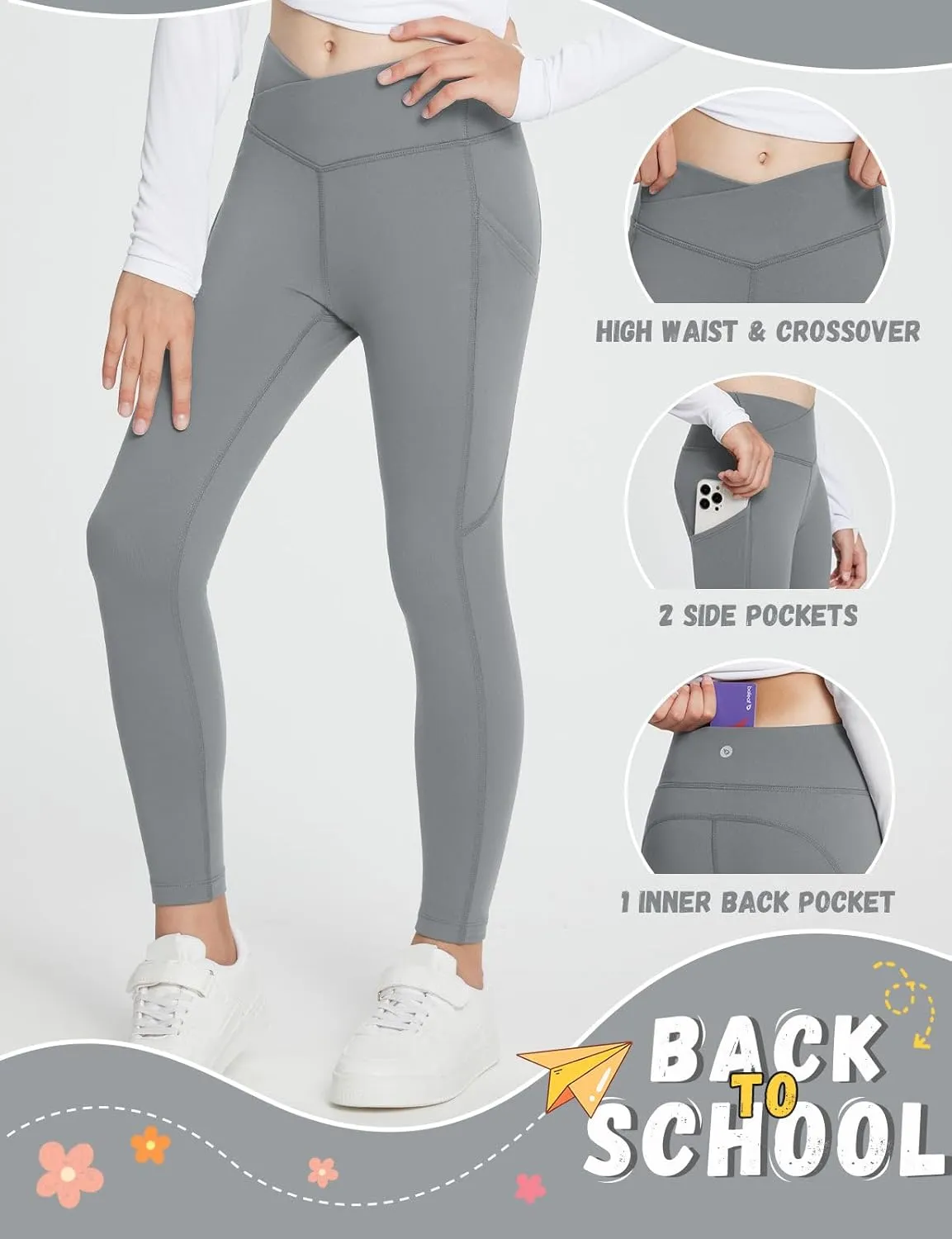 baleaf Girls Fleece Lined Leggings Athletic Yoga Pants Thermal Dance Tights Pockets Winter Running