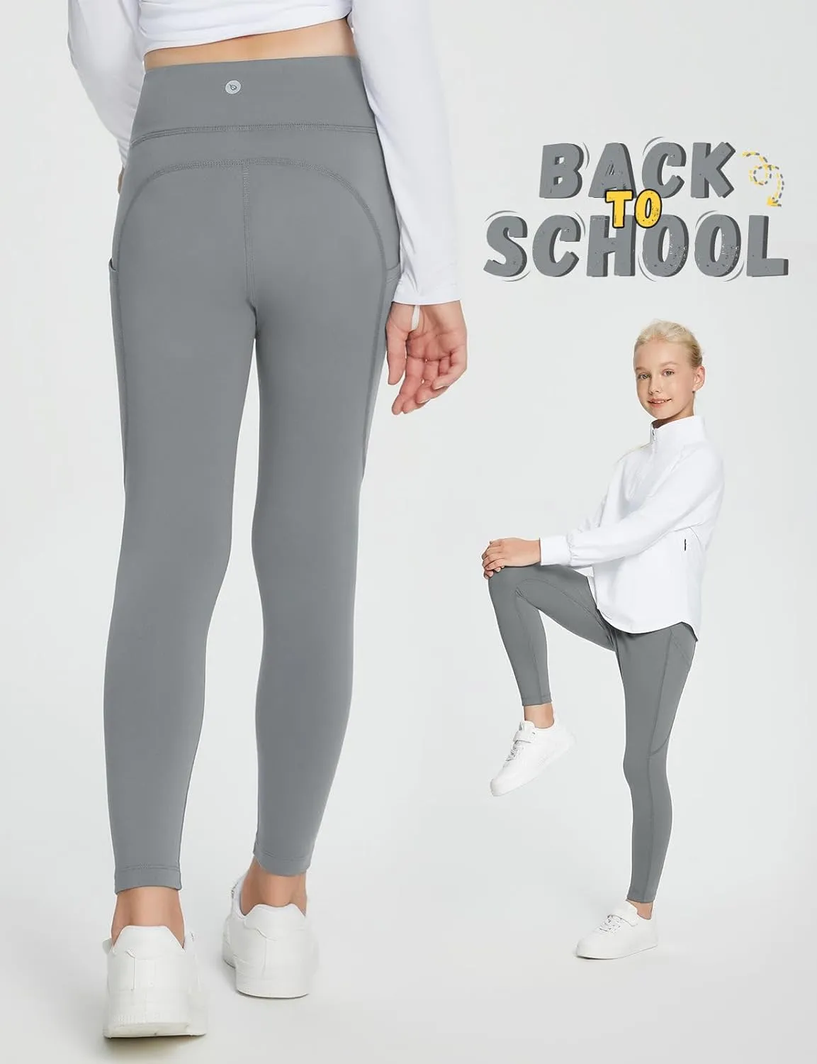 baleaf Girls Fleece Lined Leggings Athletic Yoga Pants Thermal Dance Tights Pockets Winter Running
