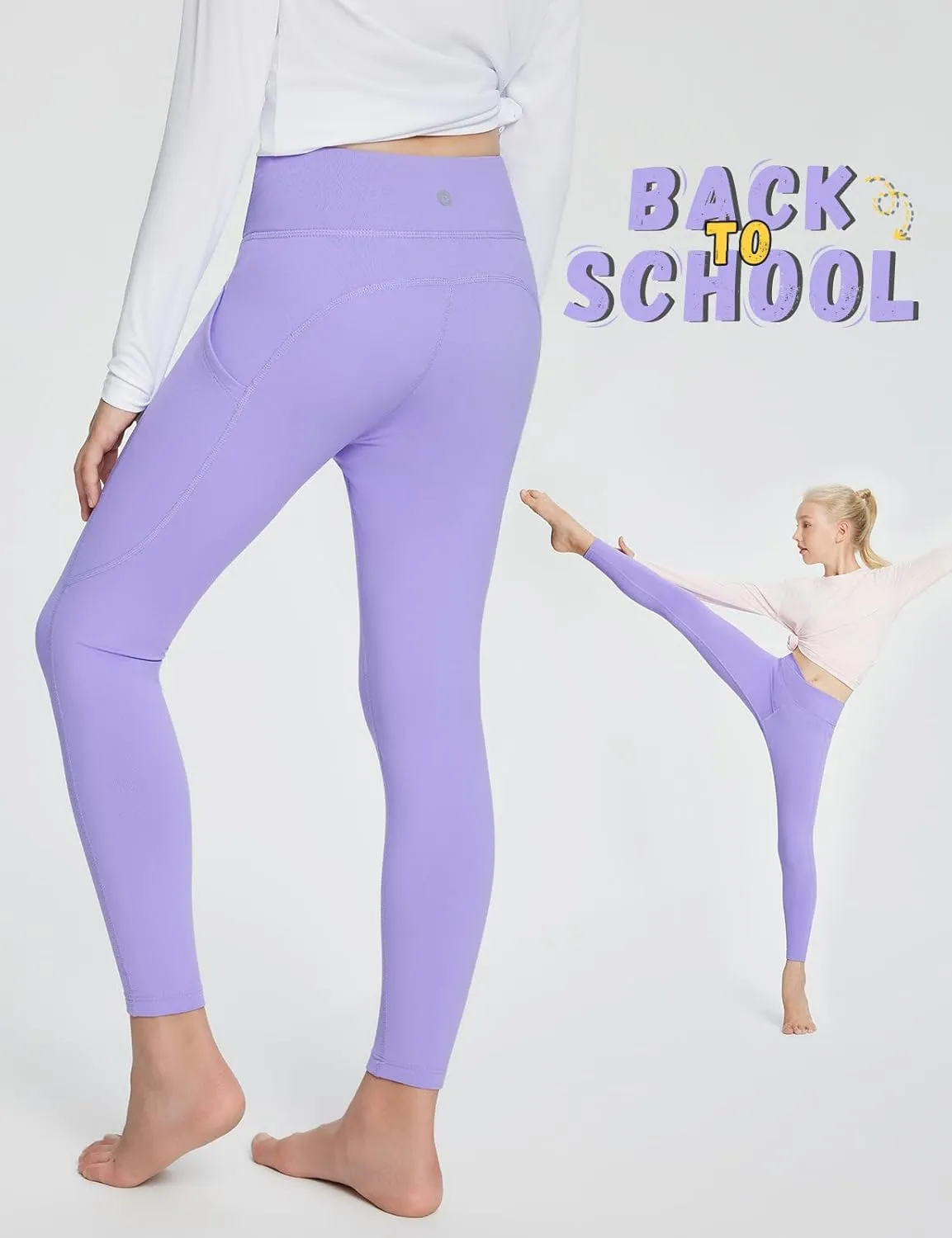 baleaf Girls Fleece Lined Leggings Athletic Yoga Pants Thermal Dance Tights Pockets Winter Running