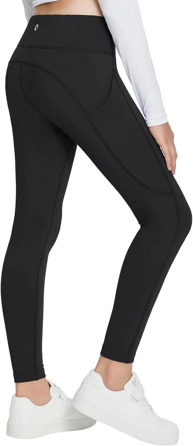 baleaf Girls Fleece Lined Leggings Athletic Yoga Pants Thermal Dance Tights Pockets Winter Running