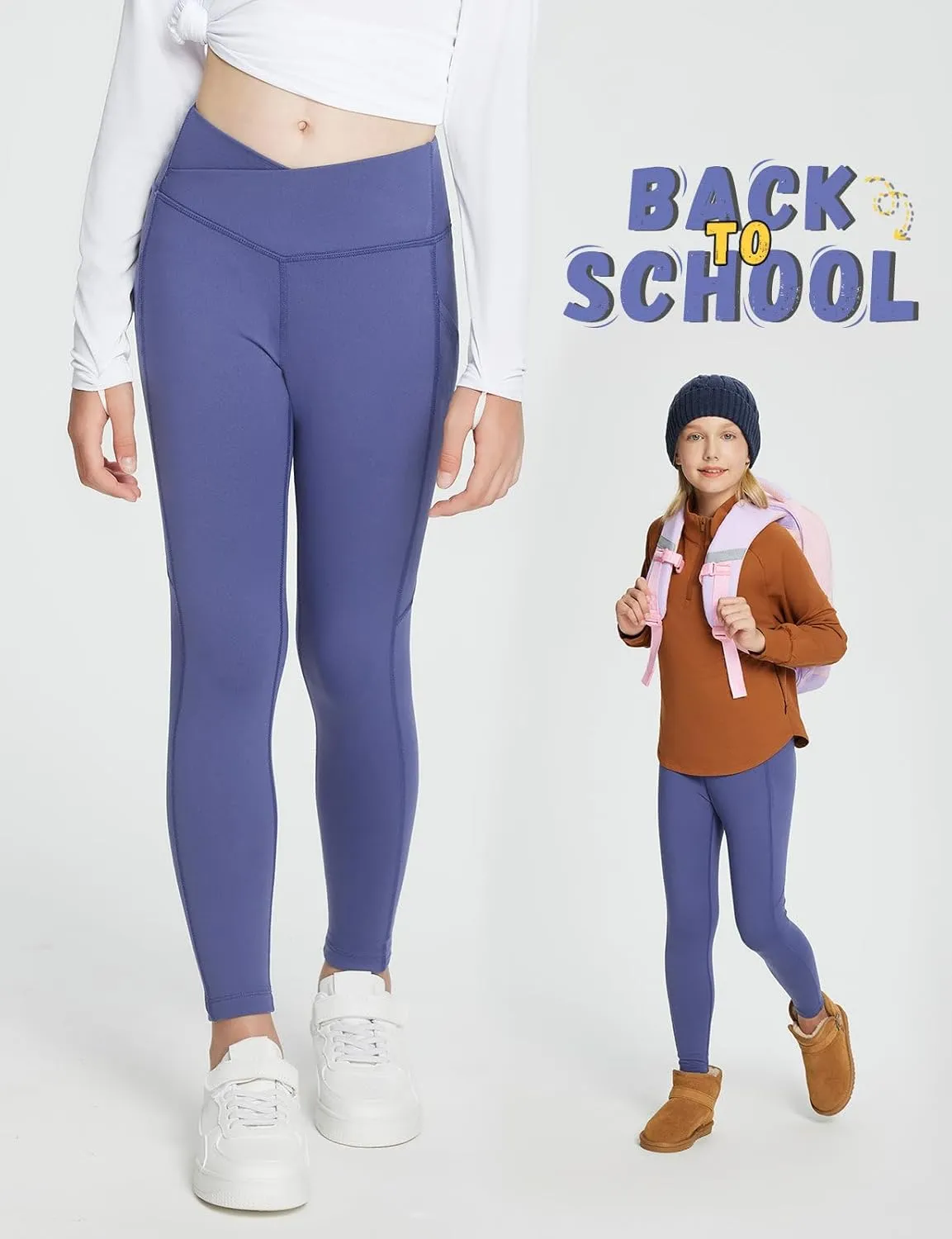 baleaf Girls Fleece Lined Leggings Athletic Yoga Pants Thermal Dance Tights Pockets Winter Running