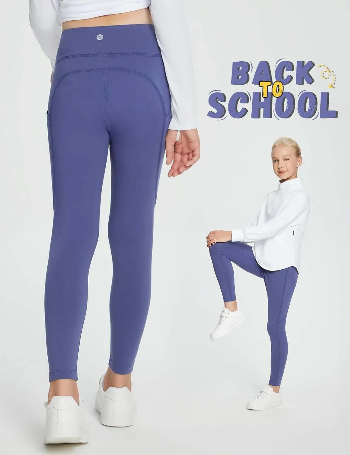 baleaf Girls Fleece Lined Leggings Athletic Yoga Pants Thermal Dance Tights Pockets Winter Running