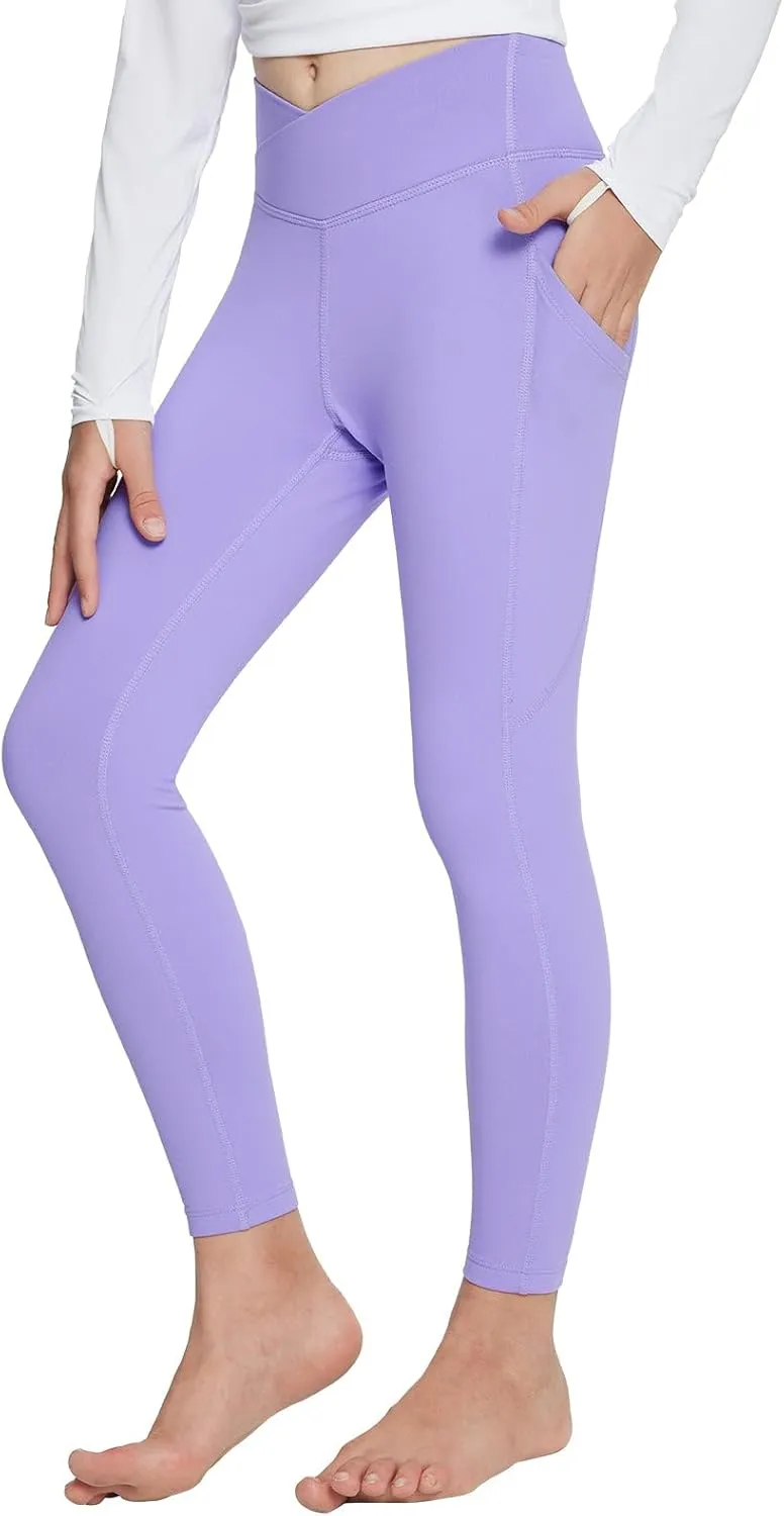baleaf Girls Fleece Lined Leggings Athletic Yoga Pants Thermal Dance Tights Pockets Winter Running