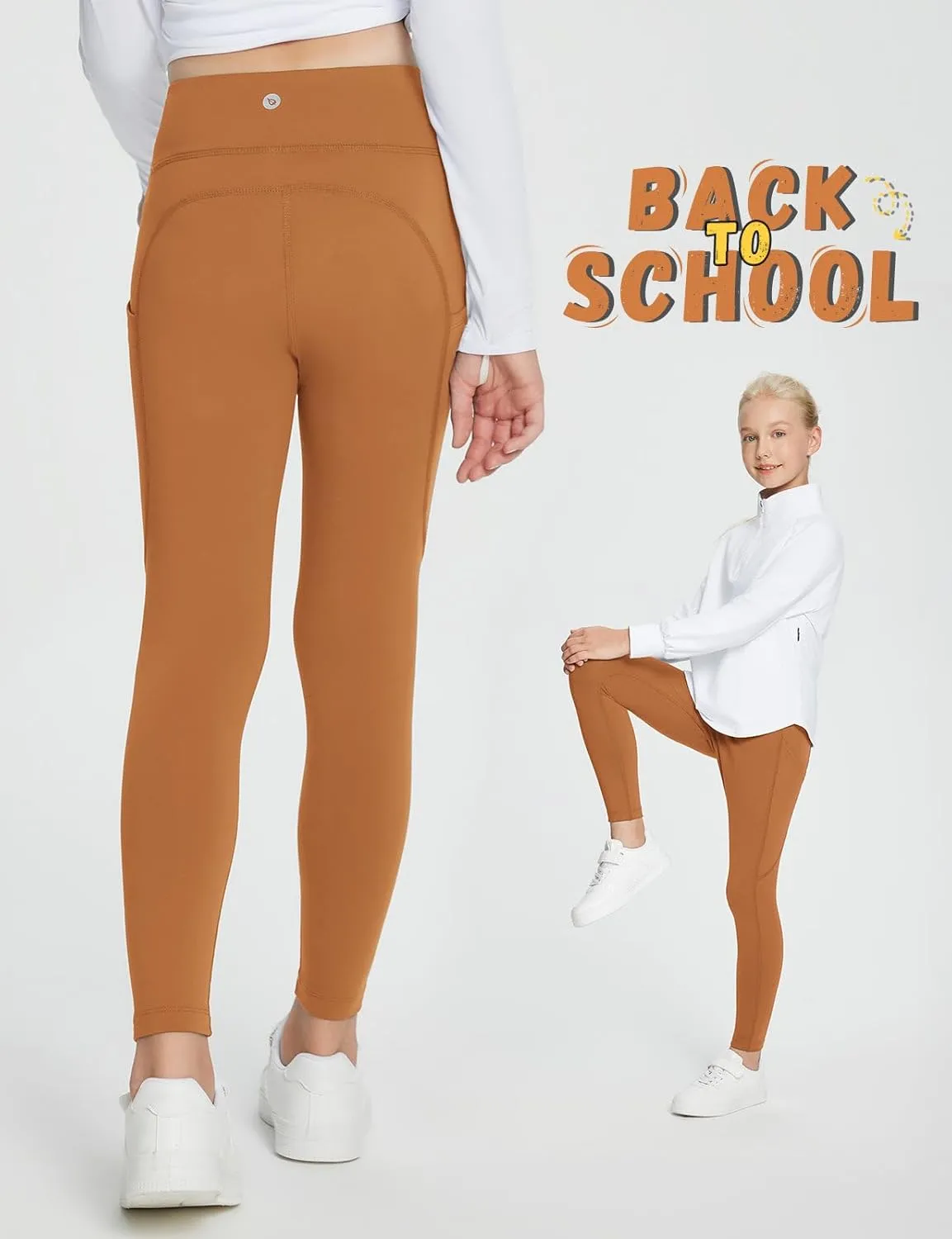 baleaf Girls Fleece Lined Leggings Athletic Yoga Pants Thermal Dance Tights Pockets Winter Running