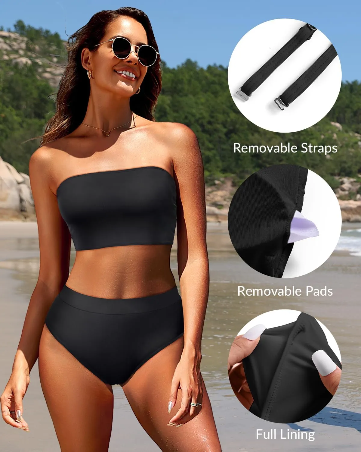Bandeau Bikini Tops for Women - Strapless Swim Top Bathing Suit Tube Swimsuit Tops