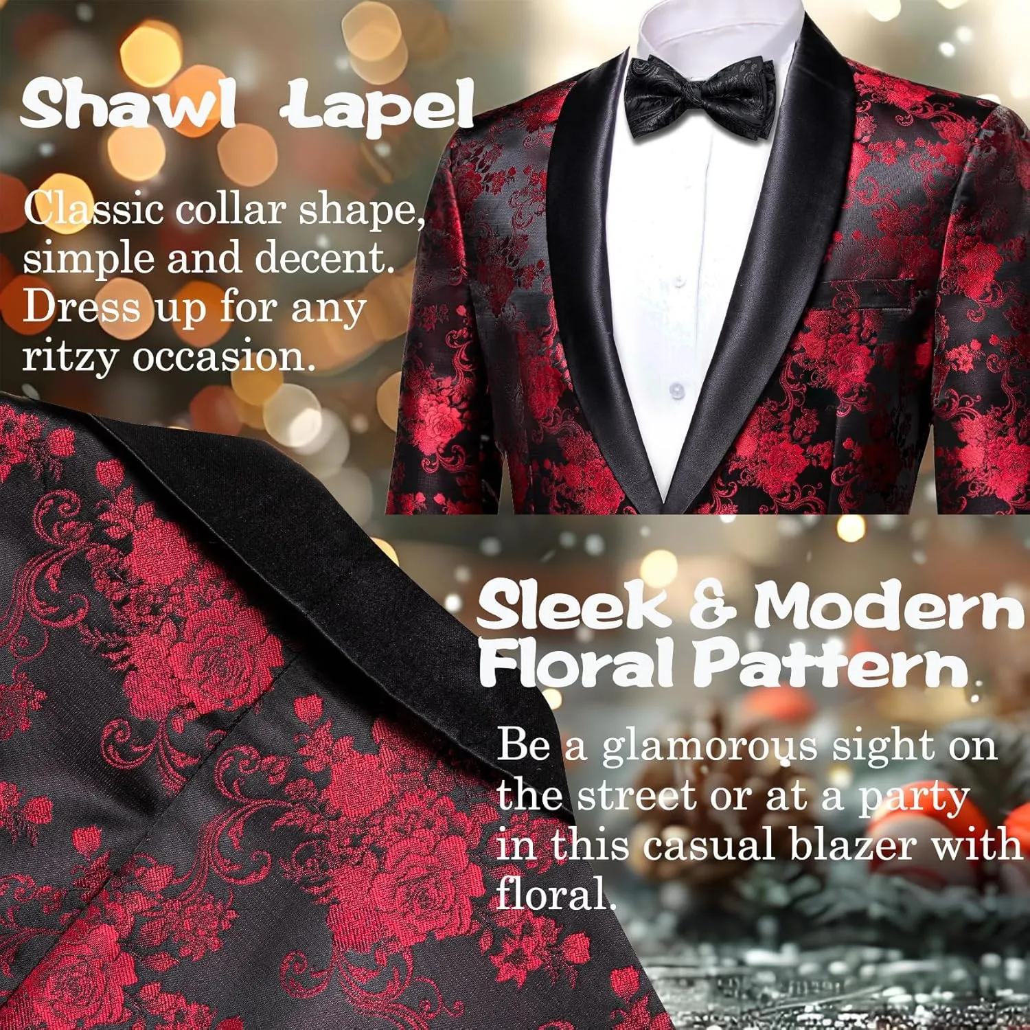 Barry.Wang Blazer for Men Paisley Sport Coat Lightweight Suit Jacket Regular Tuxedo Flower Mardi Gras Carnival Gift