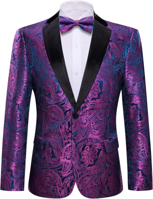 Barry.Wang Blazer for Men Paisley Sport Coat Lightweight Suit Jacket Regular Tuxedo Flower Mardi Gras Carnival Gift