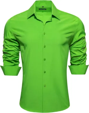 Barry.Wang Mens Stretch Dress Shirts Solid Long Sleeve Button Down Shirts Formal Casual Business Prom Party Wedding