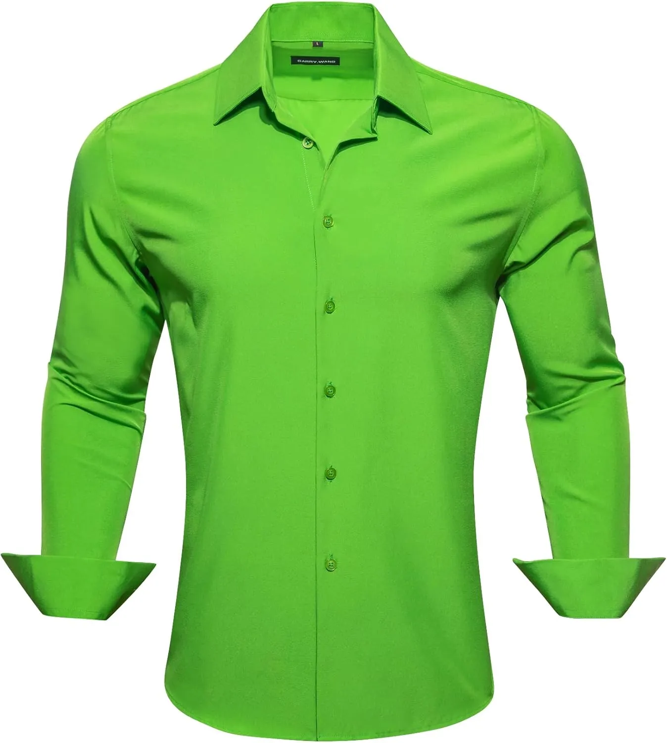 Barry.Wang Mens Stretch Dress Shirts Solid Long Sleeve Button Down Shirts Formal Casual Business Prom Party Wedding
