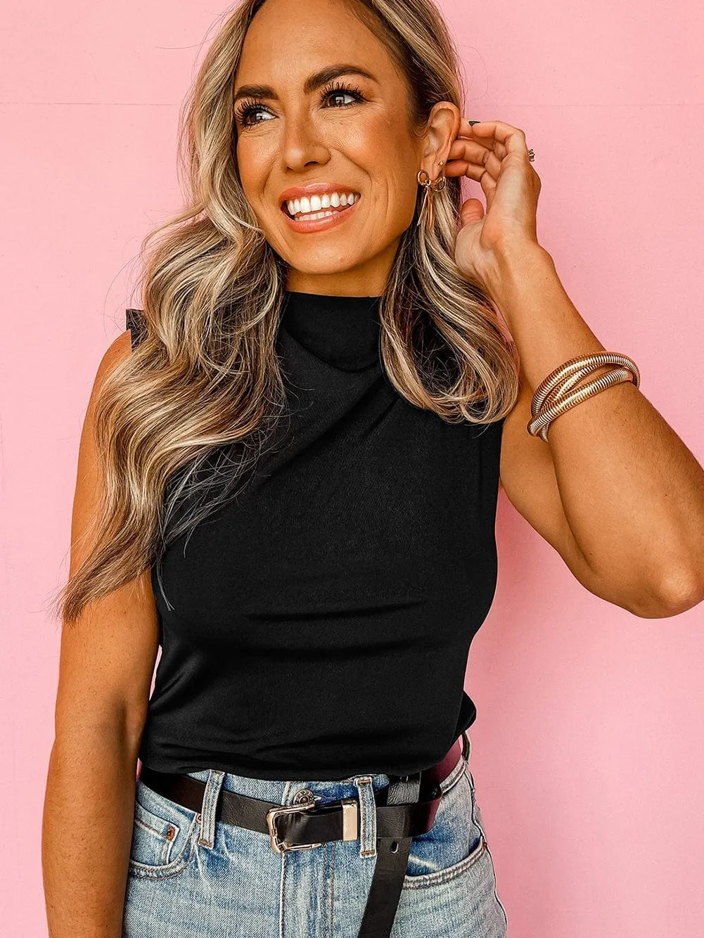 Basic Sleeveless Mock Neck