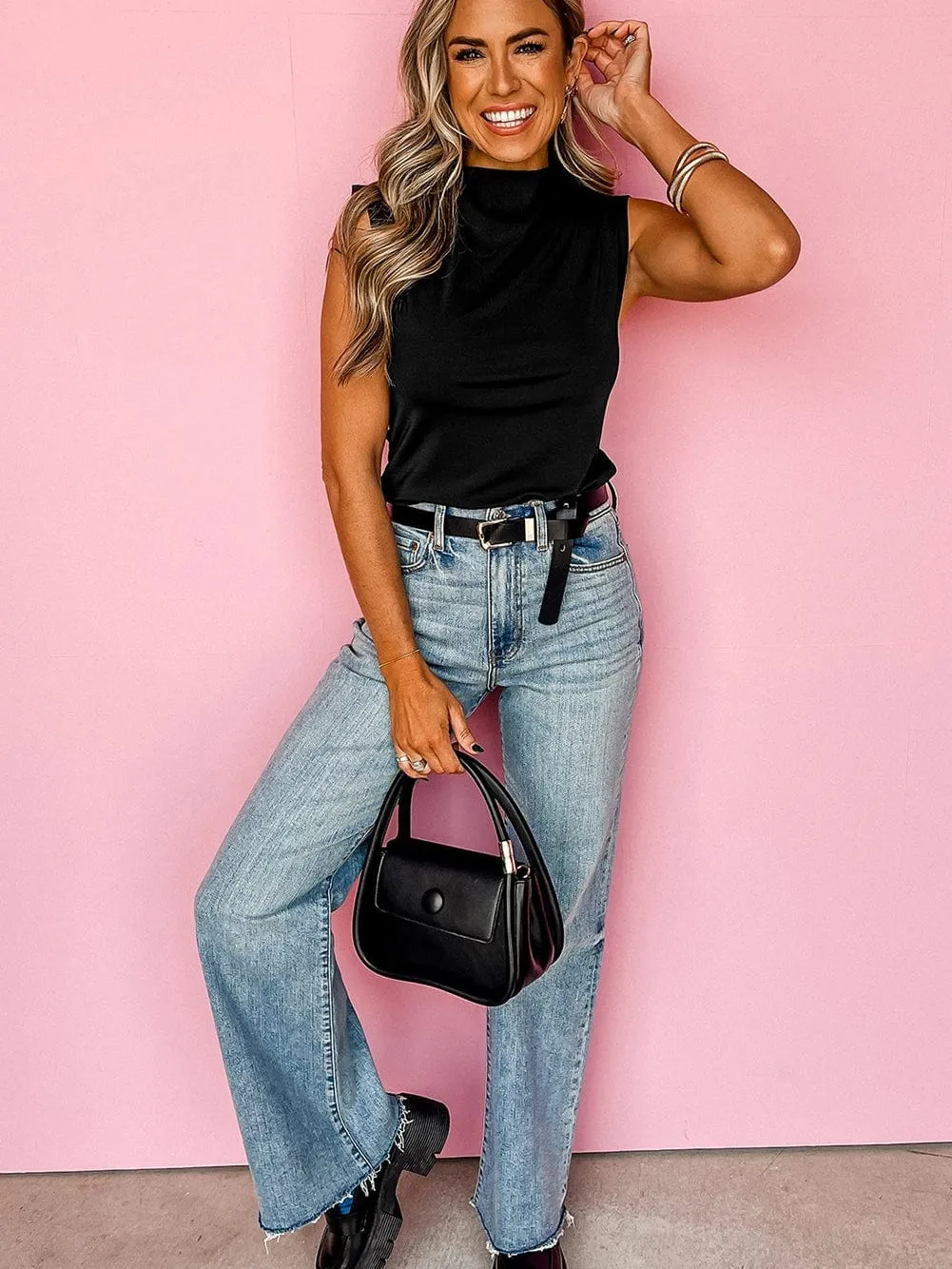 Basic Sleeveless Mock Neck