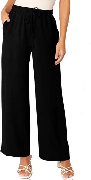 Beach Pants for Women Summer Casual Loose Plus Size Linen Pants Work Wide Leg Flowy Pants Trousers with Pckets