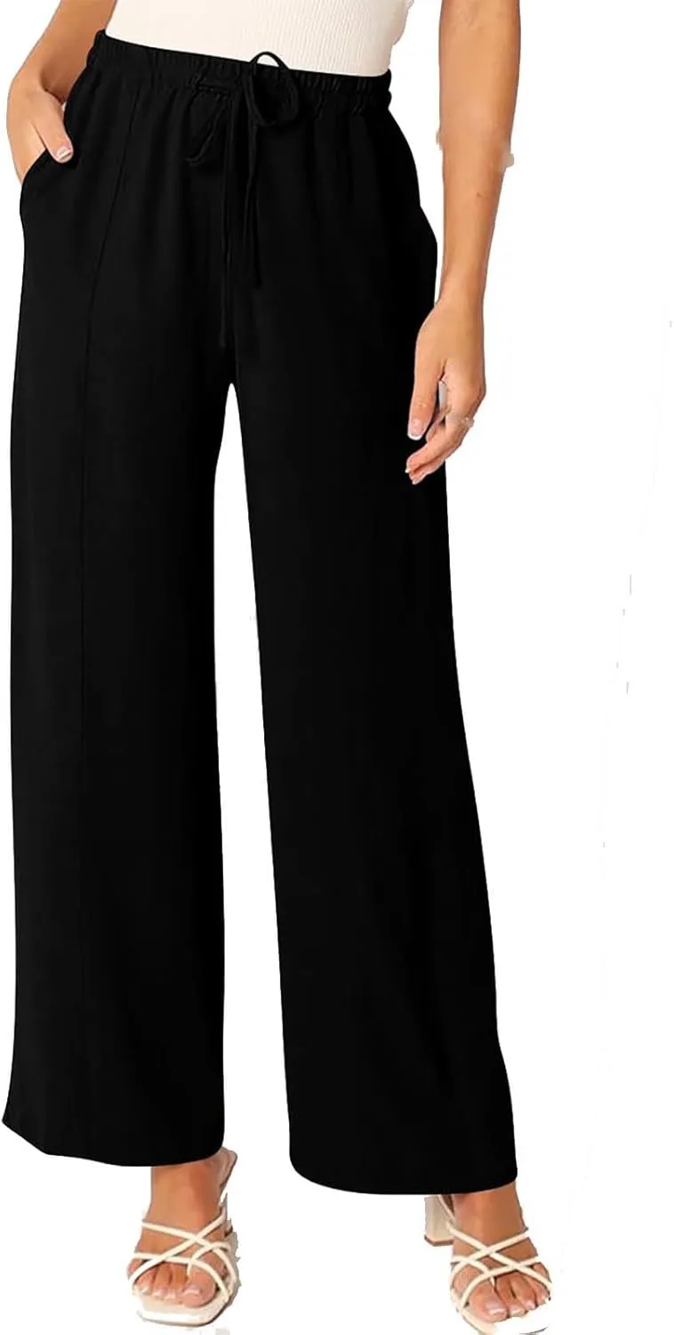 Beach Pants for Women Summer Casual Loose Plus Size Linen Pants Work Wide Leg Flowy Pants Trousers with Pckets