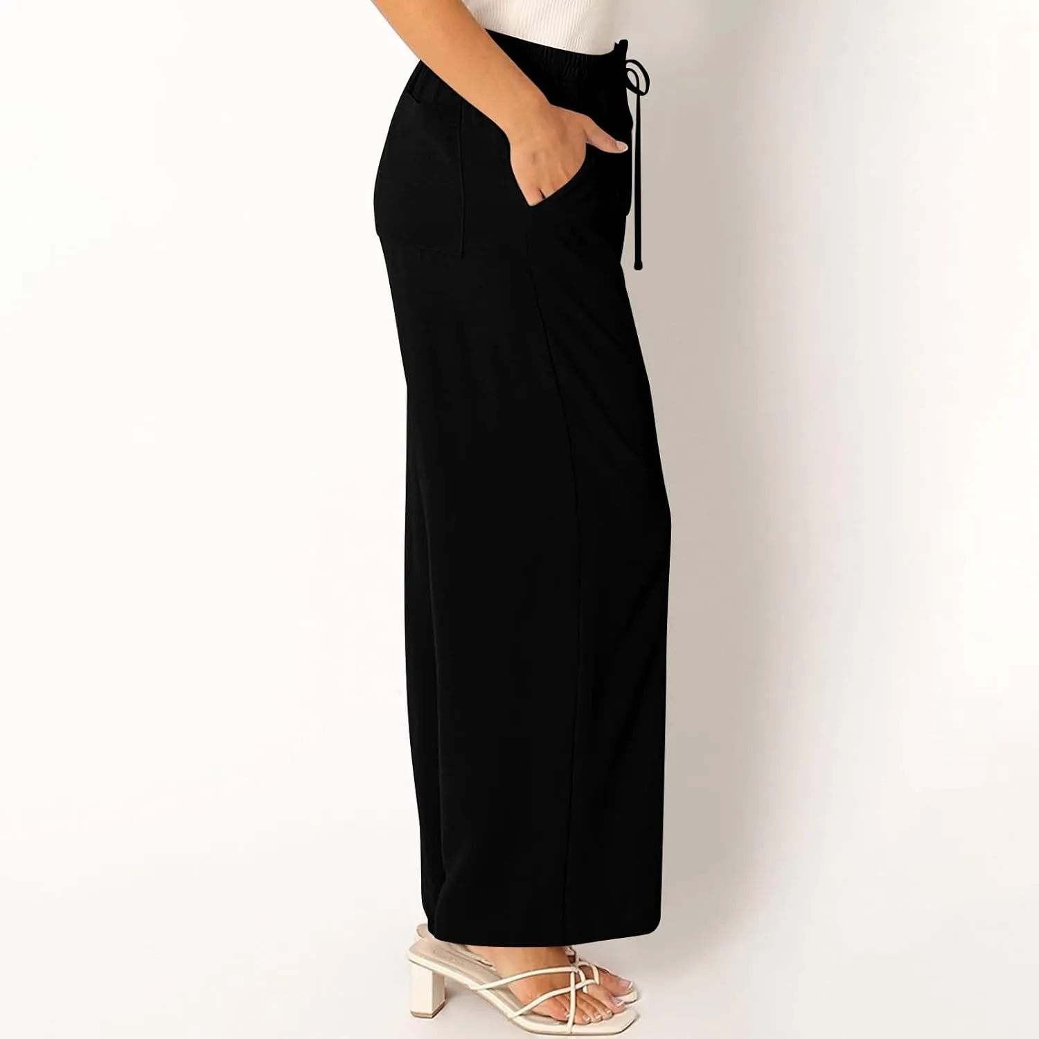 Beach Pants for Women Summer Casual Loose Plus Size Linen Pants Work Wide Leg Flowy Pants Trousers with Pckets
