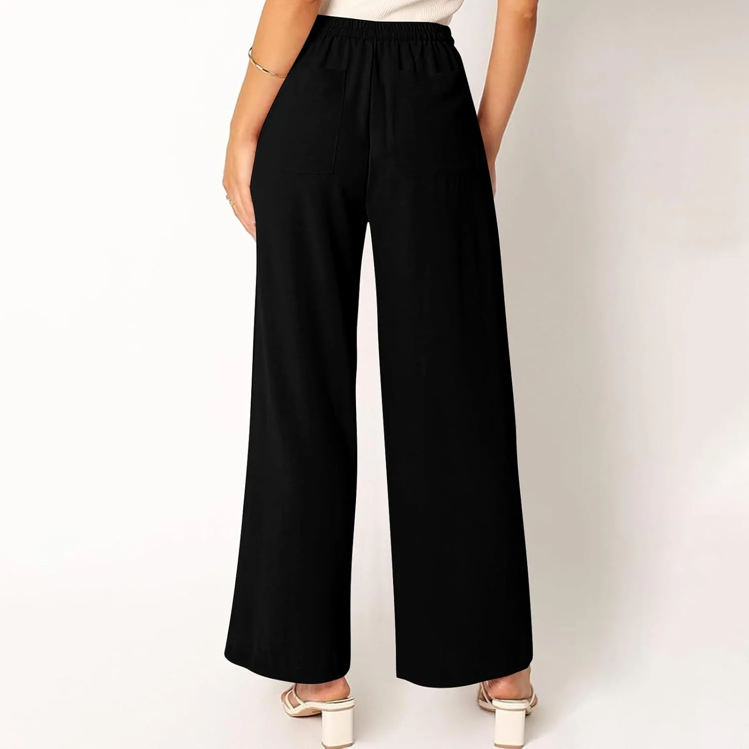 Beach Pants for Women Summer Casual Loose Plus Size Linen Pants Work Wide Leg Flowy Pants Trousers with Pckets