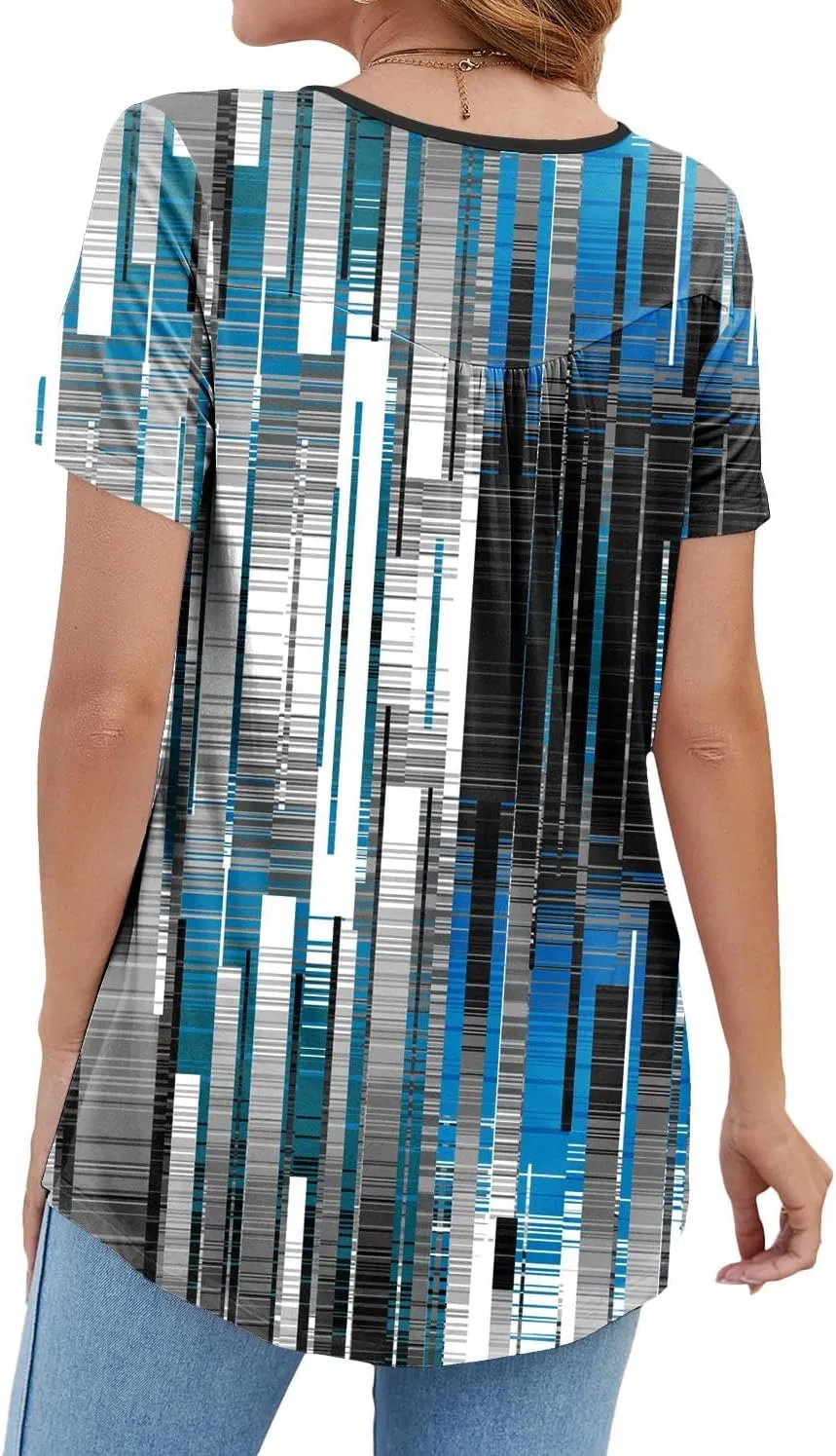 BeadChica Women's Tunic Tops For Leggings Short Sleeve Shirts Botton Up Casual Ruched Blouses Clothes