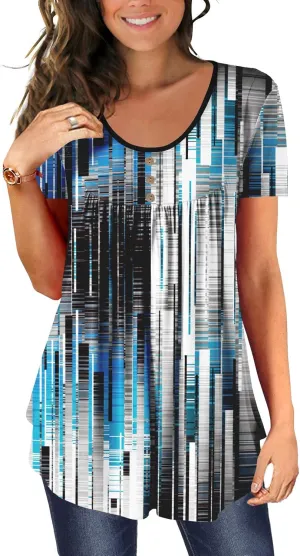 BeadChica Women's Tunic Tops For Leggings Short Sleeve Shirts Botton Up Casual Ruched Blouses Clothes