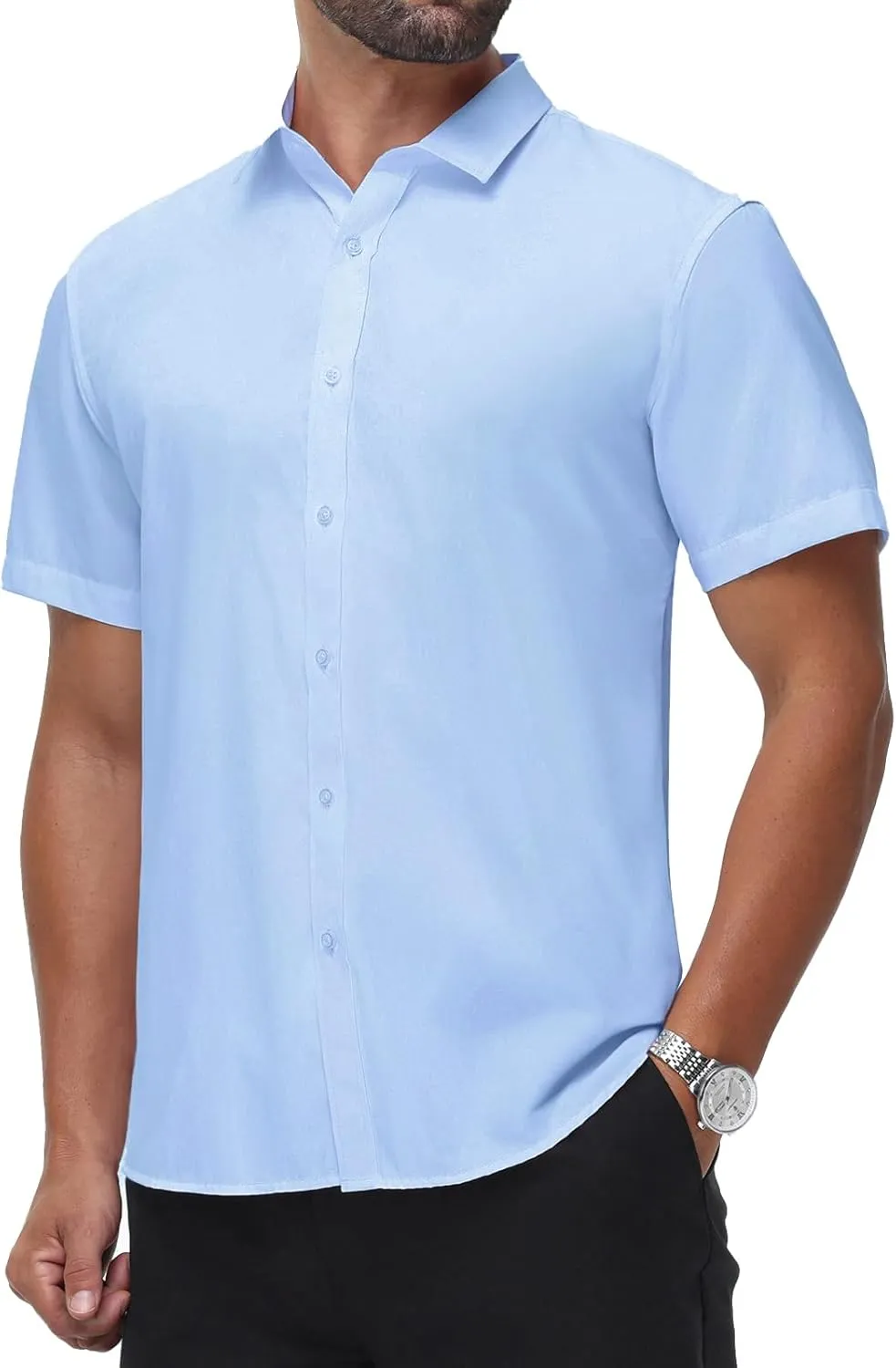 BEILU Men's Stain Shield Short Sleeve Slim Fit Formal Dress Shirts Business Casual Button Down Shirts