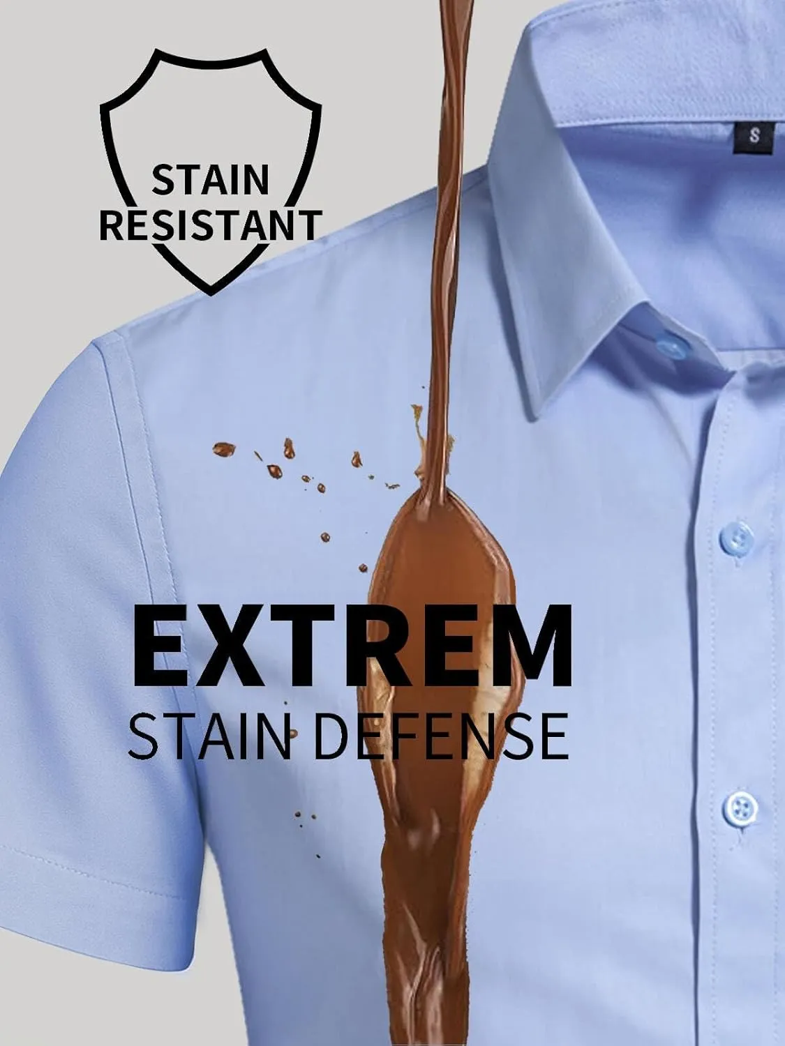 BEILU Men's Stain Shield Short Sleeve Slim Fit Formal Dress Shirts Business Casual Button Down Shirts
