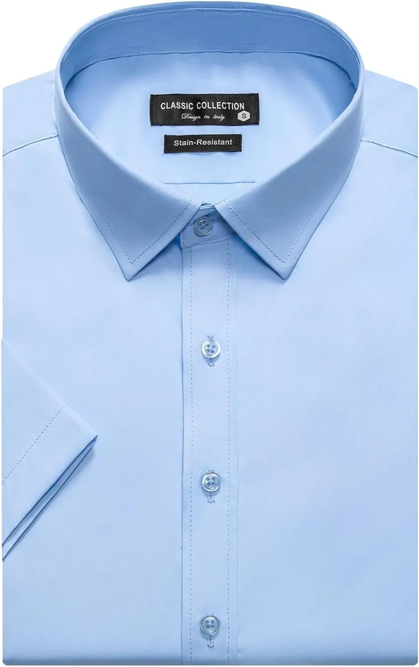 BEILU Men's Stain Shield Short Sleeve Slim Fit Formal Dress Shirts Business Casual Button Down Shirts