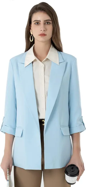 Beninos Womens Casual Long Blazers 3/4 Sleeve Open Front Blazer Jackets